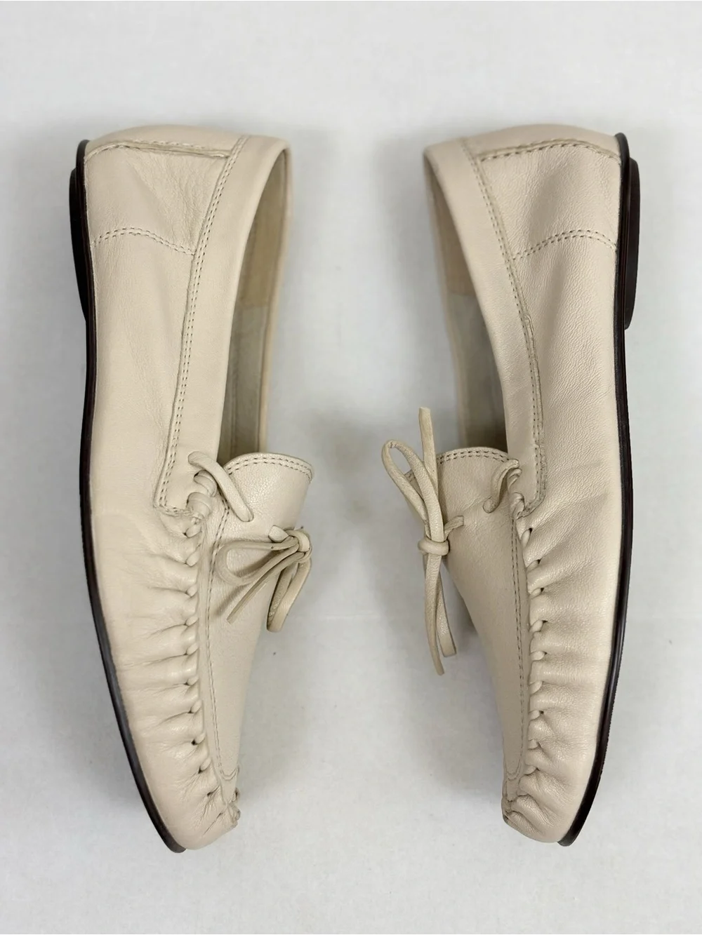 Zara Gathered Soft Leather Loafers in Off White Size 38